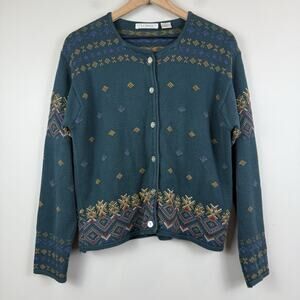 VTG Le Moda Knitwear Cardigan Sweater Womens‎ M Button Up Dainty Cottage Grandma